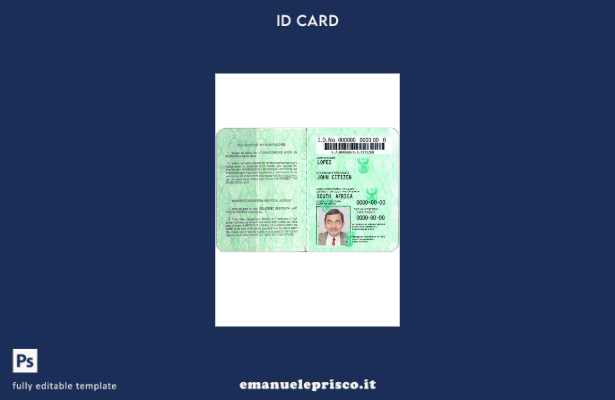 modello di documento d'identità del Sudafrica ( ) in stile verificato